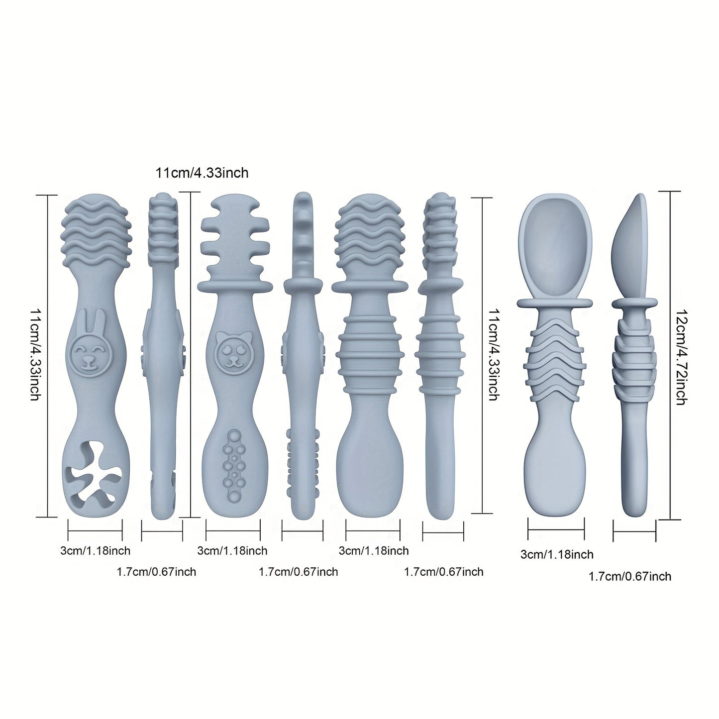 4pcs Baby Silicone Chewing Spoon Set, Food Grade Silicone Spoon And Fork Set, Silicone Spoon, Silicone Cutlery Training, Soft Feeding Cutlery