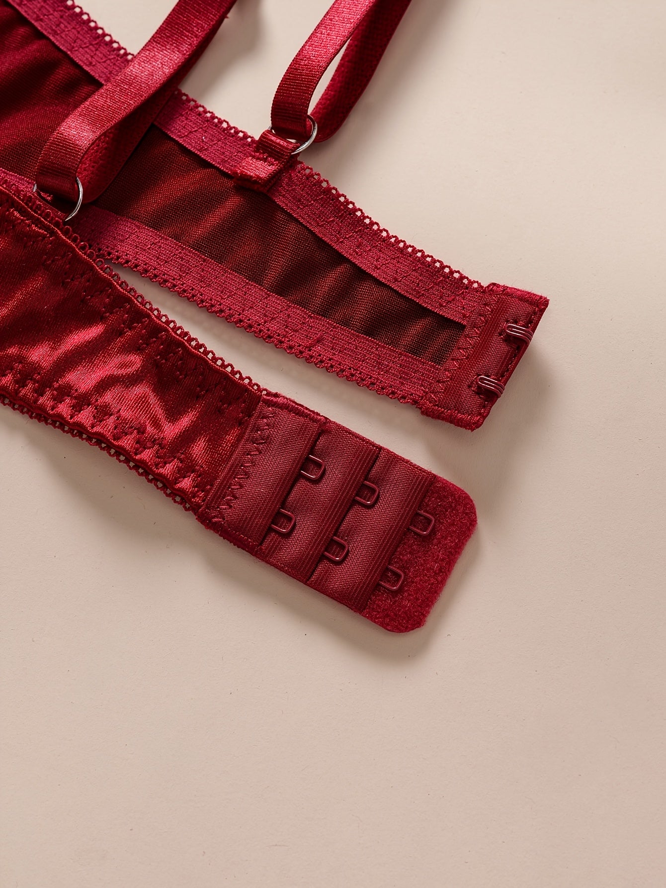 Valentine's Day Sexy Women's Semi-Transparent Embroidered Flower Underwear Set with Steel Ring