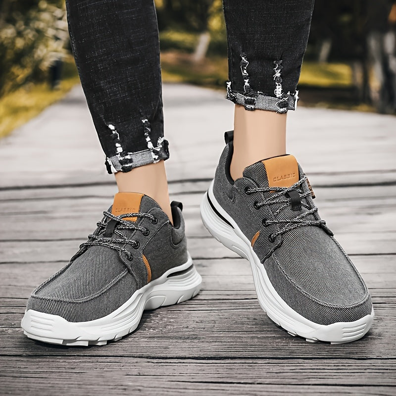 Plus Size Wide Fit Men's Lace-Up Loafers, Men's Canvas Lightweight Comfortable Walking Shoes