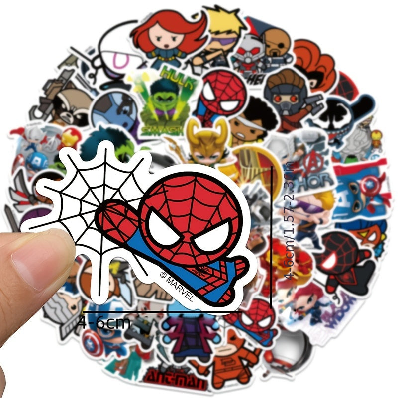 Marvel 50-Pack Spider-Man Stickers, Cartoon Character Decals, Self-Adhesive, Reusable, Paper Material, for Laptops, Travel Cases, Phones, Waterproof DIY Decoration