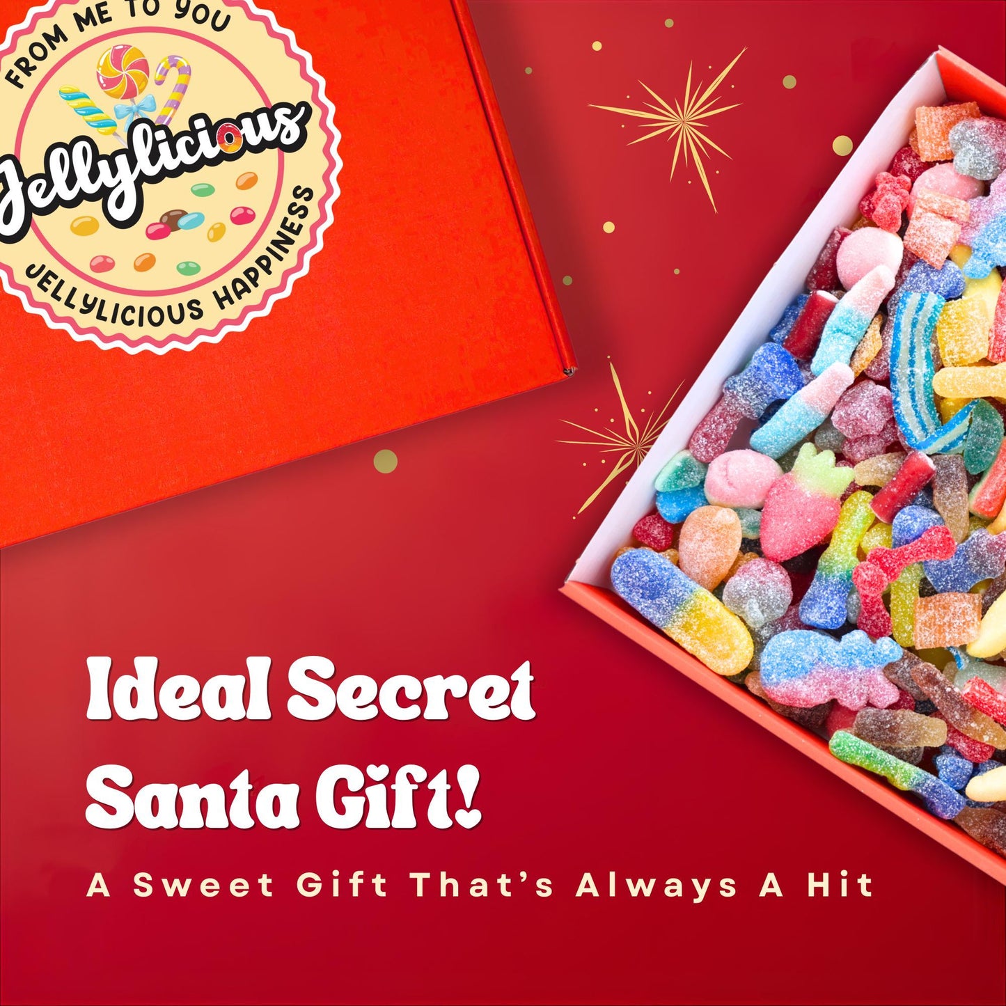 Jellylicious 1kg Fizzy Sweet Gift Box – Luxury Pick & Mix Candy Hamper – Jelly & Sour Sweets – Sealed for Freshness – Christmas, Secret Santa, Valentine’s Day, Birthday, Movie Night, Father’s Day, Get Well, Giftin