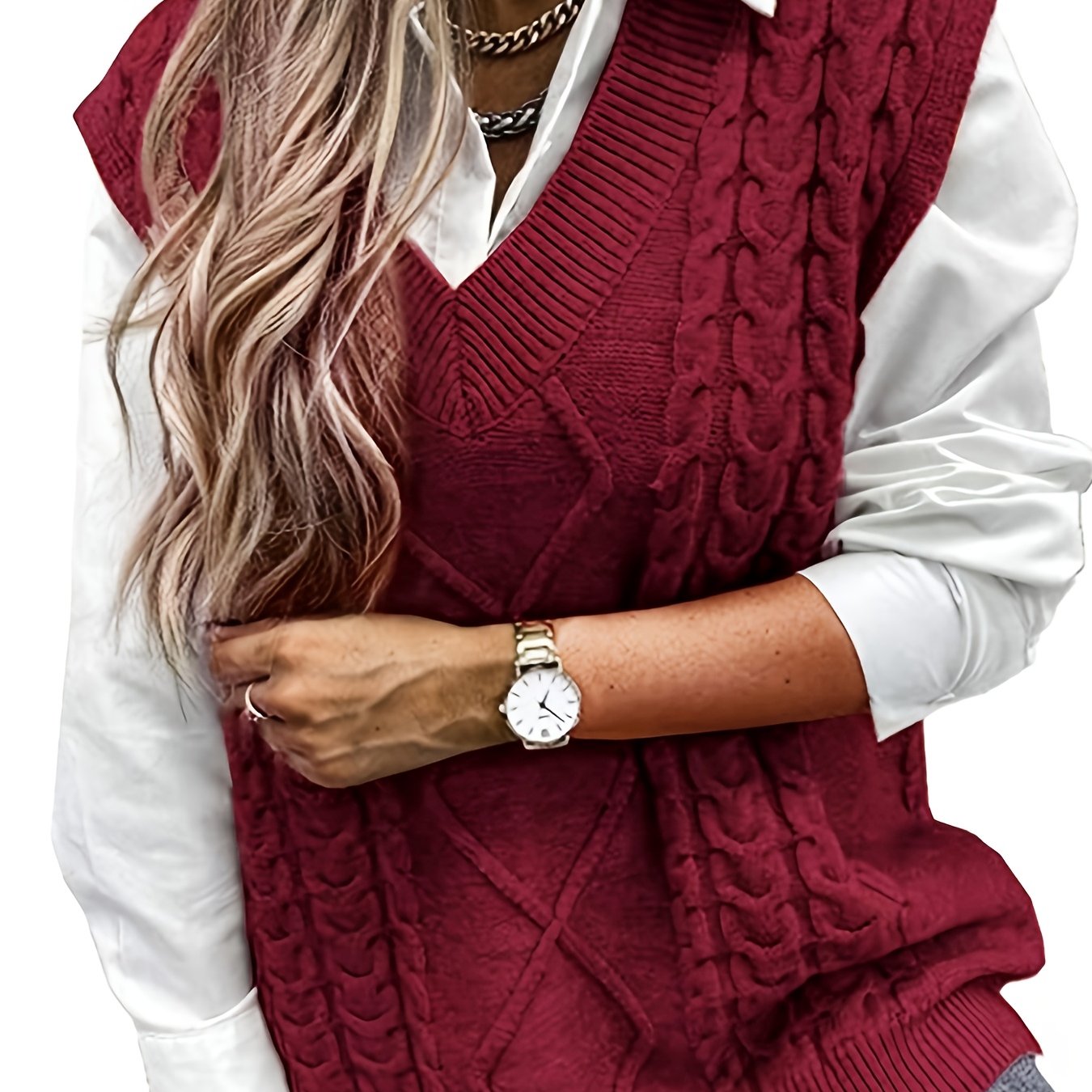 Women'S Sleeveless V-Neck Sweater Vest | Medium Stretch, Rib, Casual Style for Spring/Fall