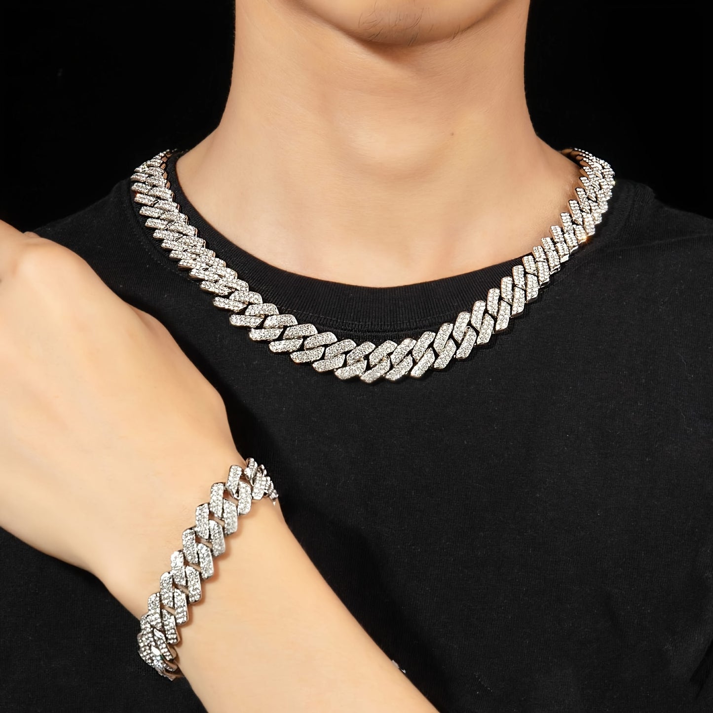 Men's Cuban Link Iced Out Necklace with Color Chains and Paved Rhinestones, Rapper CZ Cuban Chain Necklace for Women, Hip Hop Jewelry Gift