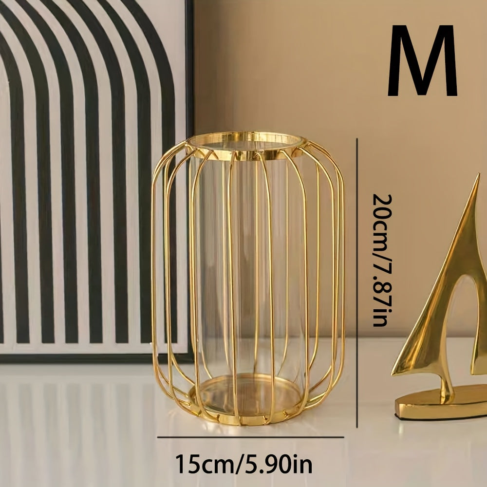 Creative Light Luxury Metal Glass Vase Dining Table Iron Art Vase Decoration Home Living Room Dry Flower Arrangement Ornaments