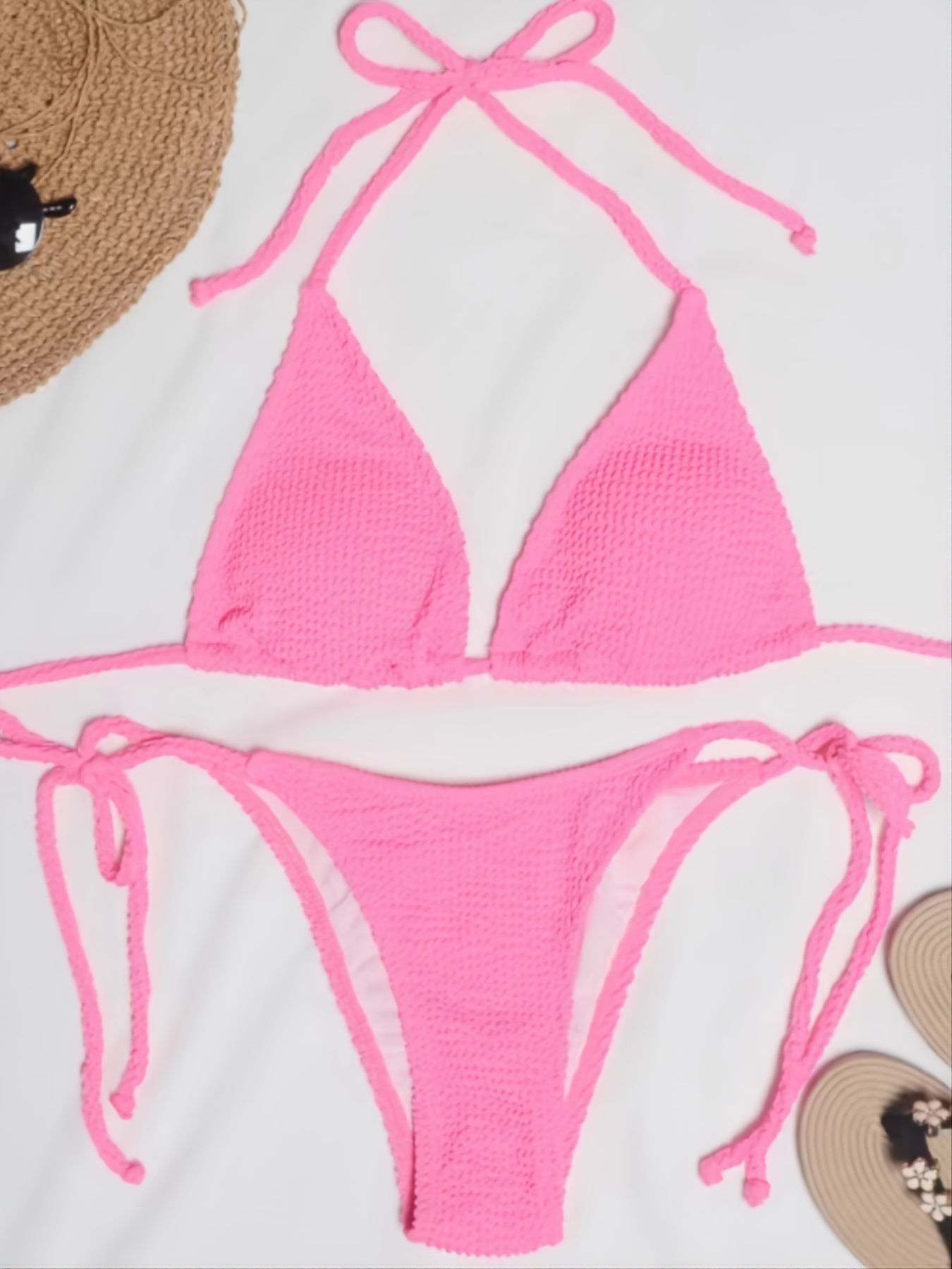 Wrinkled Fabric Wave Strip Sexy Bikini Women's Multicolor Split Swimsuit