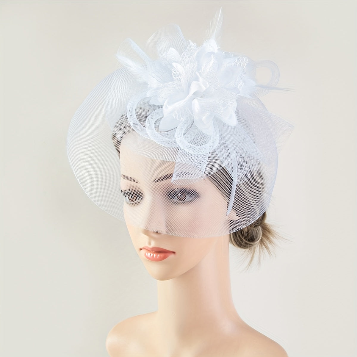 1pc Women Hair Accessories Mesh Flower Faux Feather Mesh Veil For Birthday Jockey Club Wedding Derbyhat Church Hat Accessories