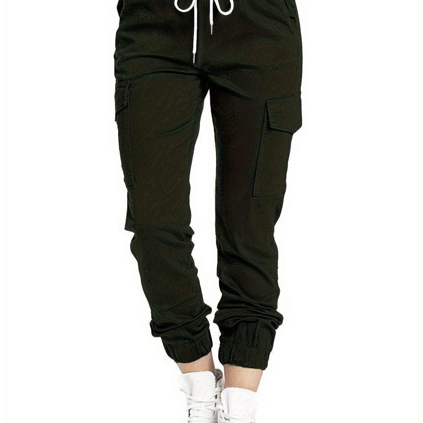 Y2K Chic Drawstring Cargo Pants - Stretchy Elastic Waist, Long Length, Multiple Pockets, Casual Comfortable Women's Clothing for Everyday Wear