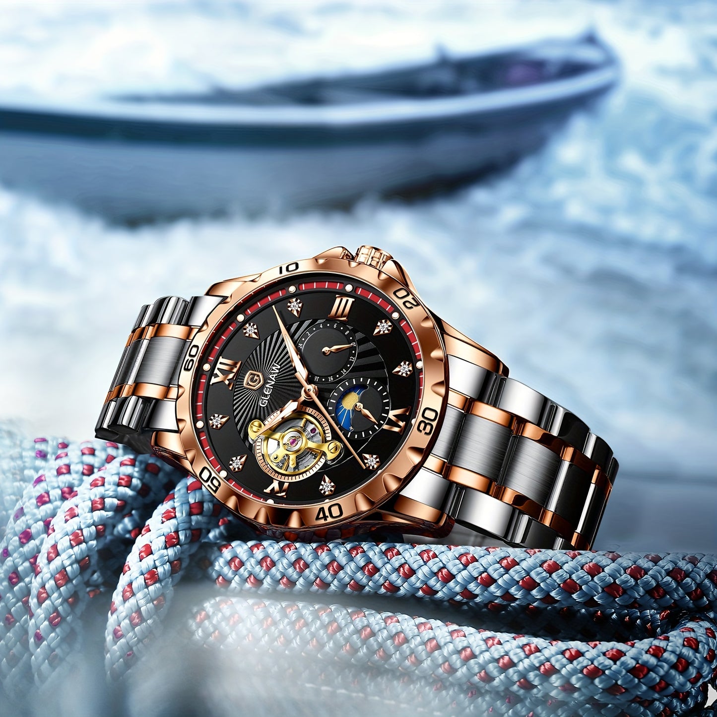 Men's Luxury Skeleton Automatic Watch - Waterproof Stainless Steel Strap, Self-Winding Mechanical Movement, Ideal Gift for Him, Business, Anniversary, or Special Occasions