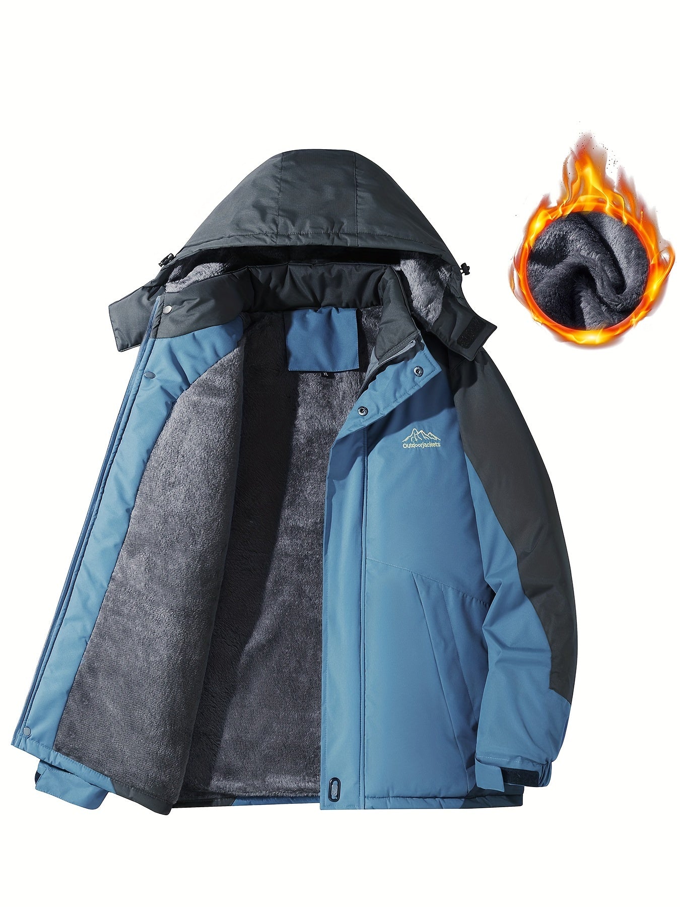 Men's Casual Color Block Thick Hooded Jacket, Waterproof Windproof Single-layer Fleece Jacket For Fall Winter Jacket Gifts Best Sellers