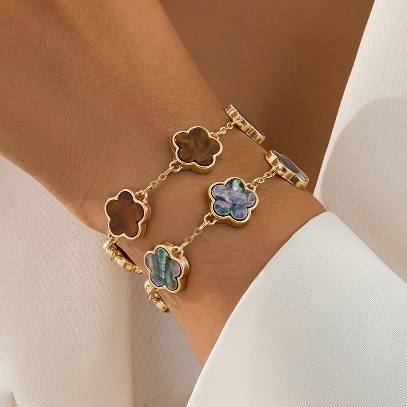 2 Pcs Set Of Exquisite Lucky Flower Design Bracelet Alloy Jewelry Elegant Leisure Style For Women Daily Dating Hand Decor