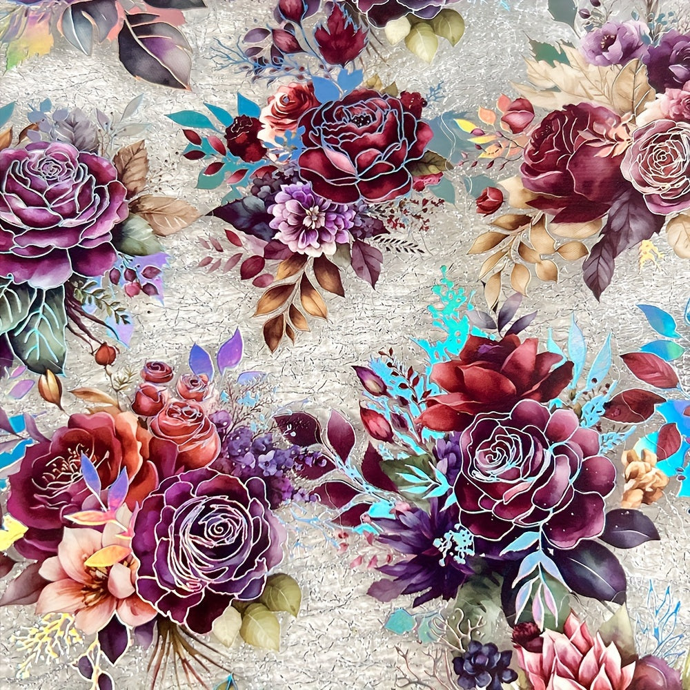 [Floral PET Stickers] 20-Pack Mixed Color Floral PET Stickers | Self-Adhesive Glitter Flower Decals for Scrapbooking, Journals, and Art Collages - Reusable Plant-Themed Embellishments with Shimmery Finish, Irregular Shapes
