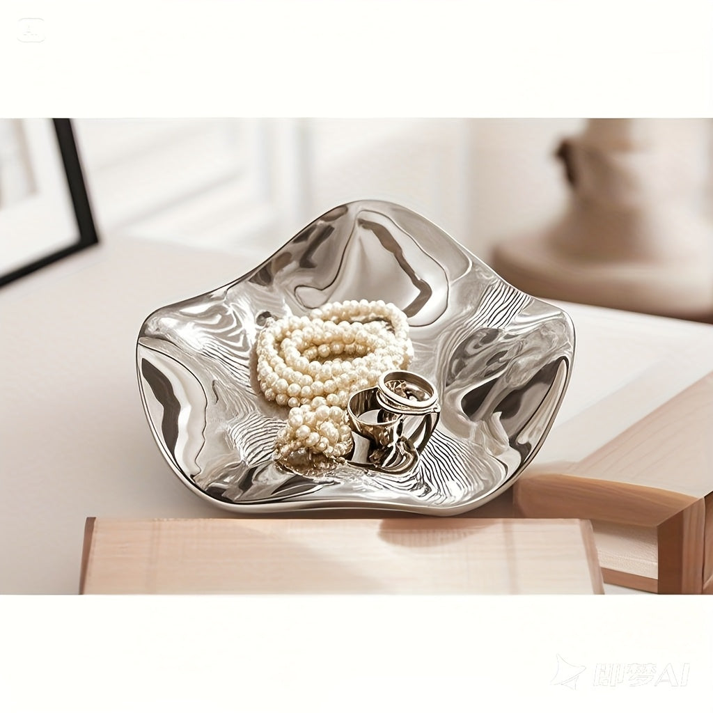 A Jewelry Storage Tray, An Irregular Flower Jewelry Storage Dish, An Irregular Jewelry Display Tray, An Electroplated Light Luxury Ceramic Display Tray, Artwork, Interior Decoration, Bathroom Accessories