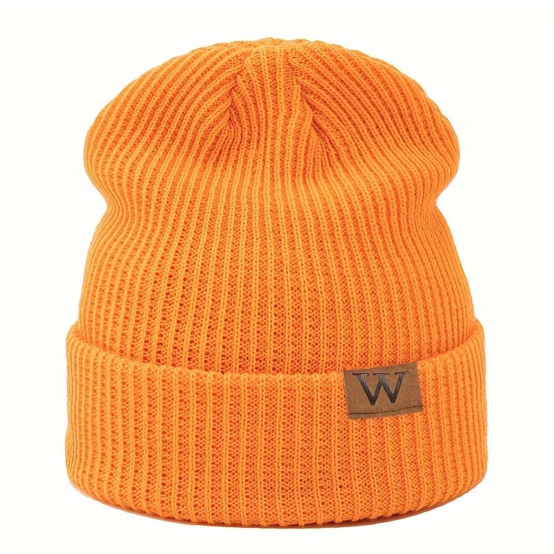 Letter W Patch Knitted Beanie Casual Fashion Knitted Hat