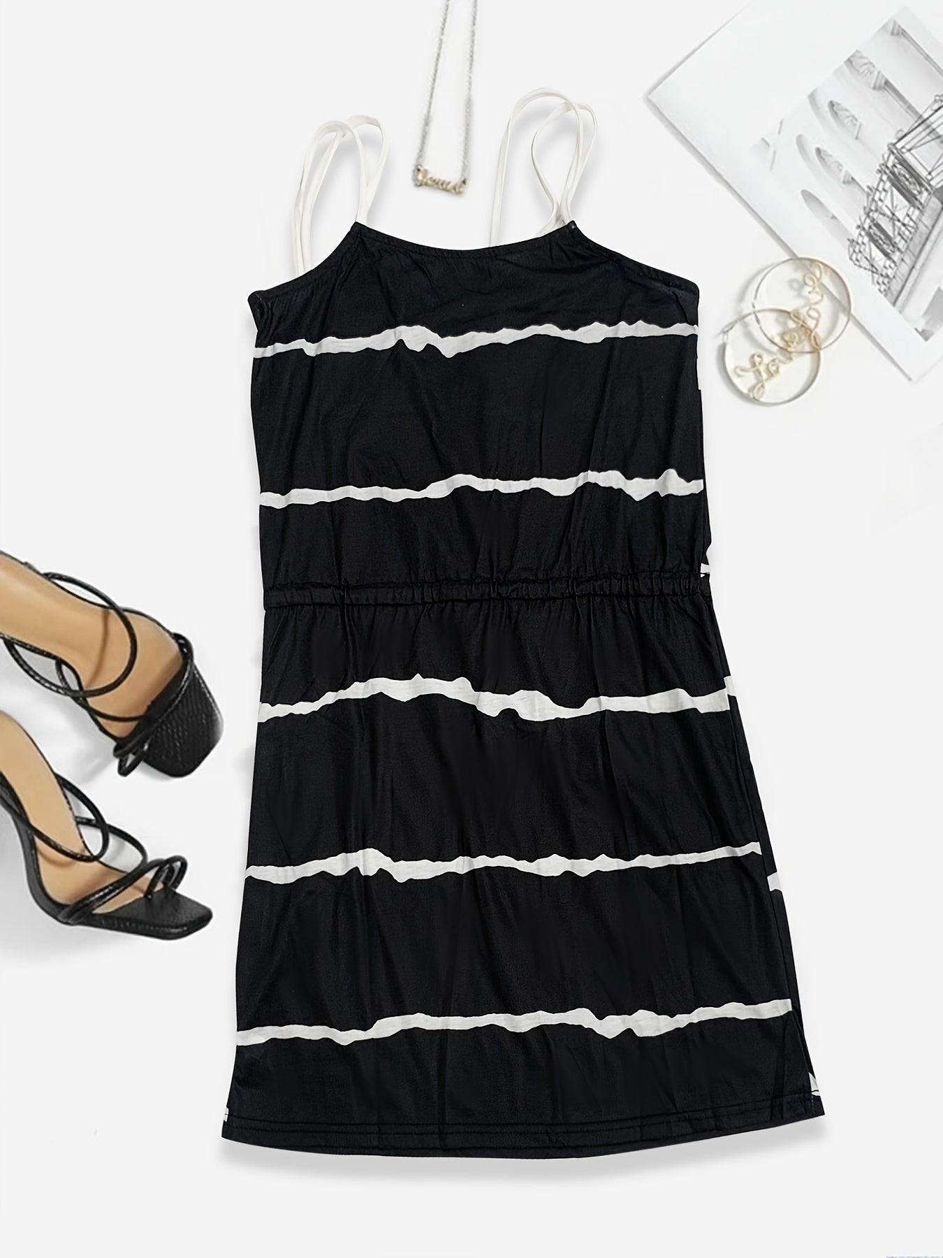 Flattering Color Block Cami Dress - Adjustable Drawstring Waist, Sleeveless for Summer & Spring - Fashionable Womens Day-to-Night Wear