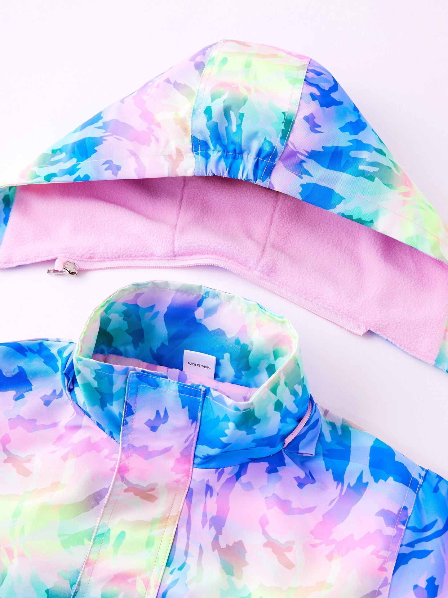 Vibrant Rainbow Camo Rain Jacket for Kids - Waterproof, Lightweight, Hooded, Fleece Lined, Windbreaker Coat with Removable Hood for Outdoor Play - Perfect for Rainy Days and Casual Wear