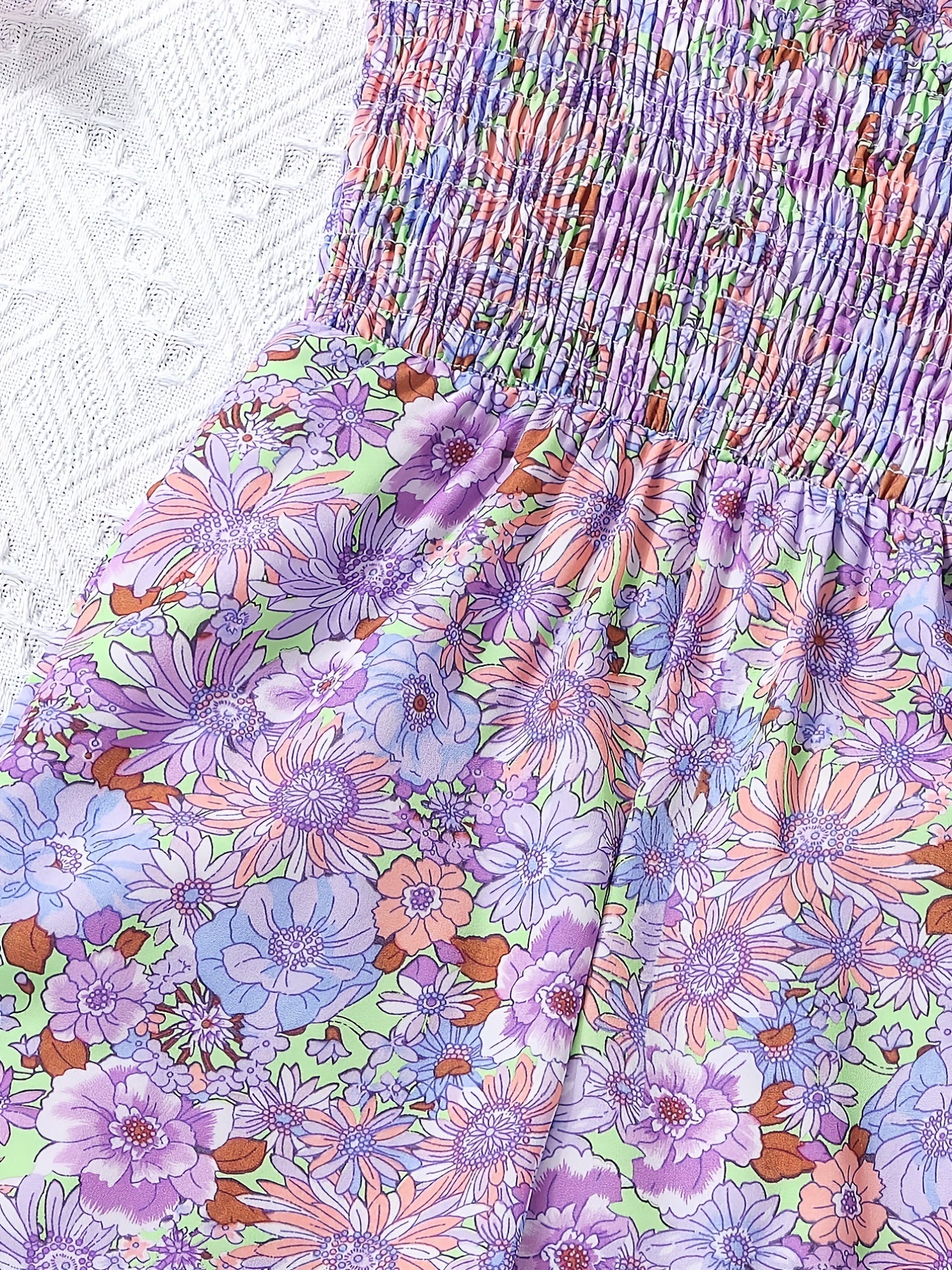 [Boho Flower Jumpsuit] Boho Flower Print Girls Shirred Cami Jumpsuit | For Going Out Party Holiday Kids Summer Clothes