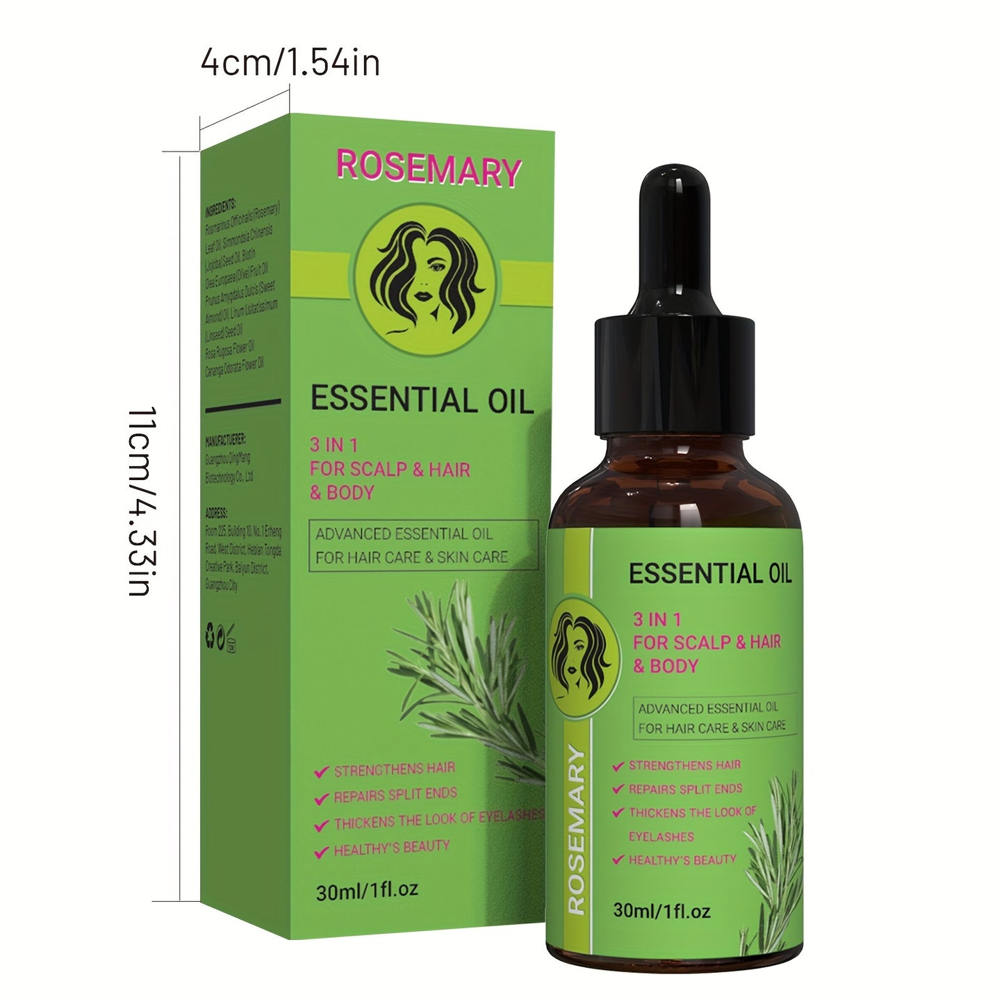 Rosemary Oil for Scalp/Hair/Body Care, 3in 1 for Strengthens Hair/Eyelashes, Moisture Body with Rosemary, Jojoba, Biotin, Olive Fruit, Sweet Almond and Rosa Rugosa Flower Plant Extract for Christmas Gift/Mum's Gift (Glass Bot