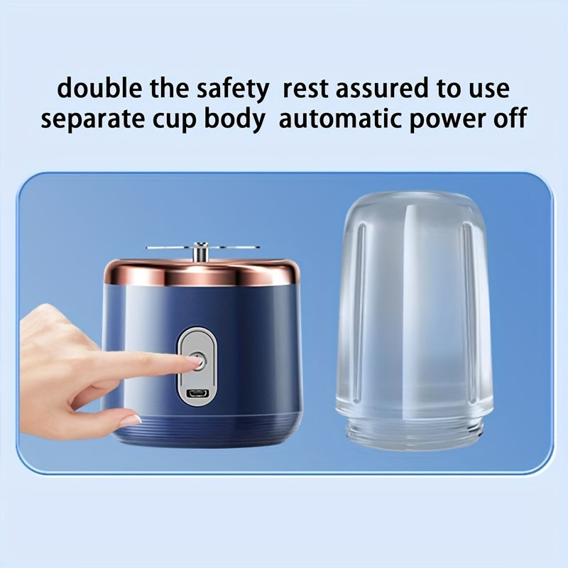 1pc Portable Blender, 400ML USB Rechargeable Mini Smoothie Maker with 6 Blades, Detachable Round Food Grade ABS Cup, Push Button Control, 1500mAh Lithium Battery, for Fruit Juice, Shakes, Baby Food - Travel Lid Included