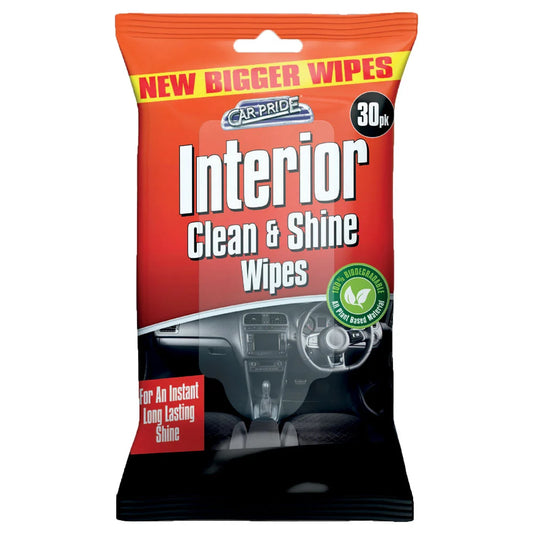 Carpride Interior Clean & Shine Biodegradable Wipes 30 Pack