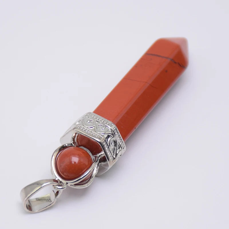 Natural Stone Healing Pendant Round Bead Pointed Hexagon Column White Pink Purple Crystal Pillar Pendants Necklace for Women Men