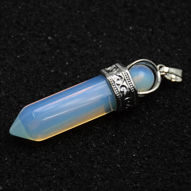 Natural Stone Healing Pendant Round Bead Pointed Hexagon Column White Pink Purple Crystal Pillar Pendants Necklace for Women Men