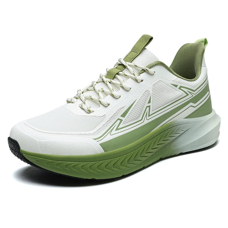Logo Custom Breathable Men Trainers with Wave Patterned Outsole Traction Supportive Overlays for All Day comfort Running Shoes