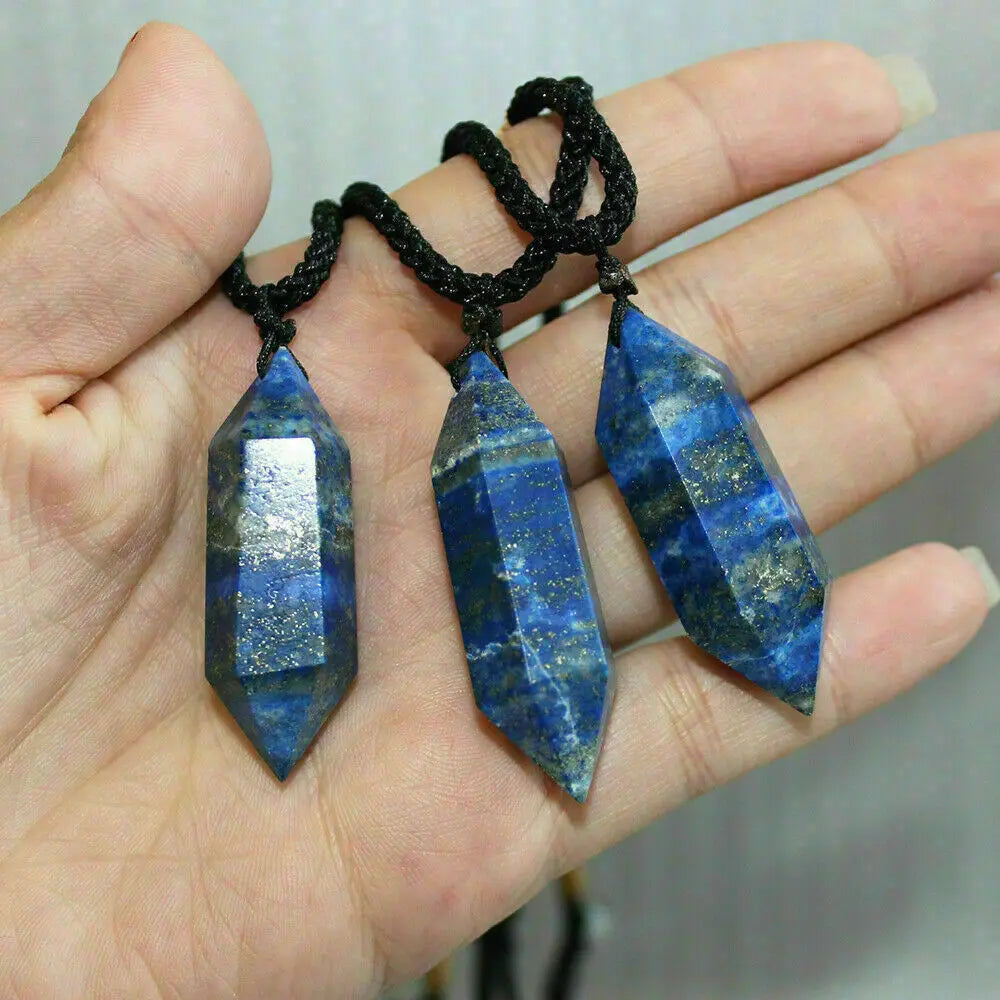 Natural Lapis Lazuli Double Terminated Point Pendant Crystal Stone Chakra Reiki Energy Healing Gemstone Necklace Gifts