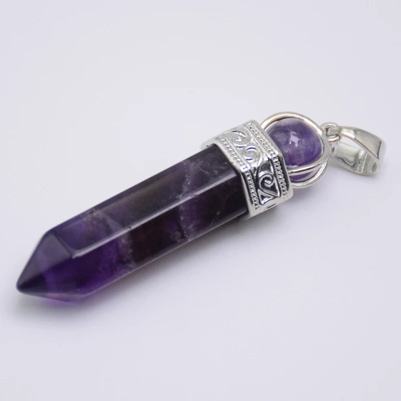 Natural Stone Healing Pendant Round Bead Pointed Hexagon Column White Pink Purple Crystal Pillar Pendants Necklace for Women Men