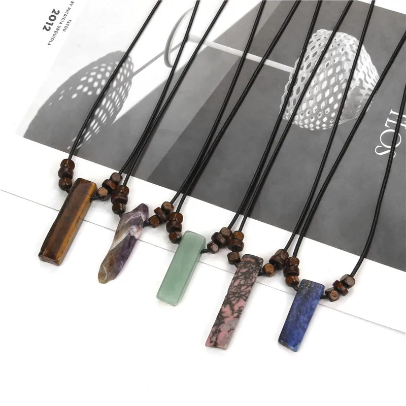 Natural raw minerals lucky Reiki Healing crystal quartz stone necklace jewelry Pendulum natural tigereye lazuli Citrin necklace