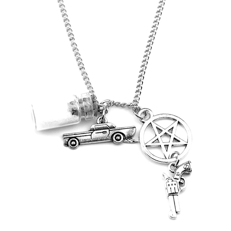 Supernatural Dean Leather Rope Coppery Pendant Chain Necklace for Women Men Winchester Jensen Ackles Amulet Vintage Jewelry Goth