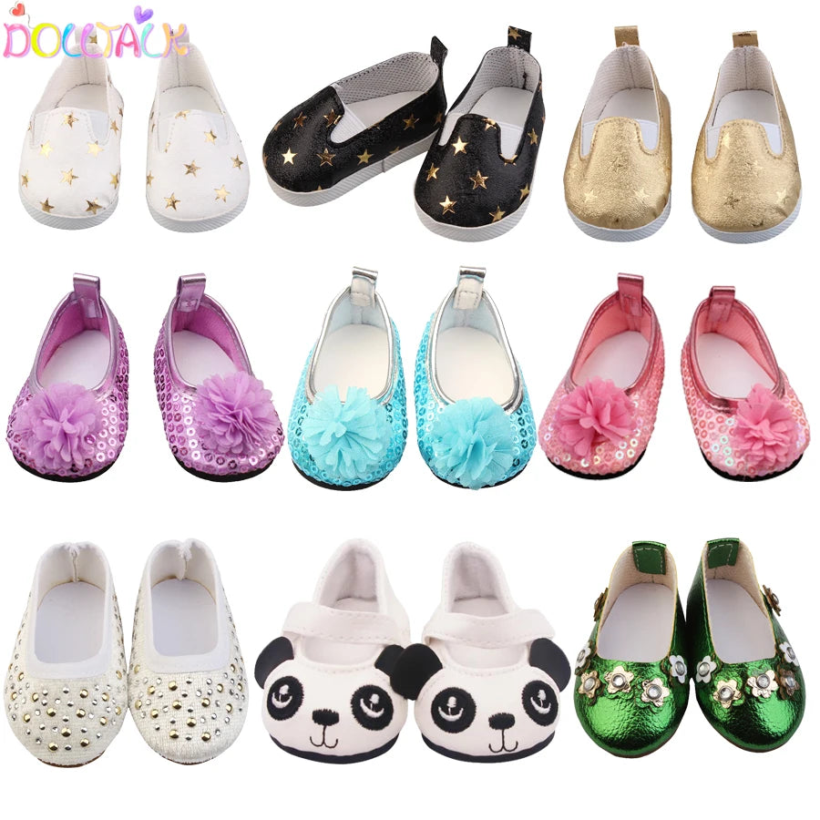7cm Sequins Doll Shoes Cute Flower Star Panda Shoes For 18inch American Doll,1/3 BJD 43cm Baby Newborn Girl Dolls Toy Gift
