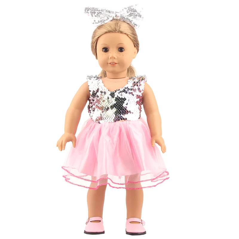 Sequins Dress Doll Clothes For 17 Inch&43cm Baby New Born Doll Brilliant Party Reunion Doll Skirt For American 18 Inch Doll DIY