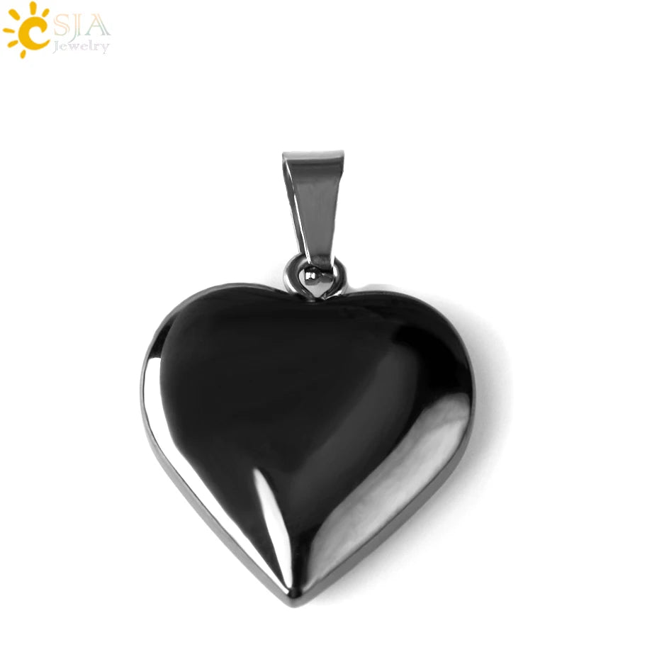 CSJA Heart Crystals Natural Stone Necklaces  Pendants Women Carnelian Pink Quartz Clear Amethysts Crystal Healing Necklace E594