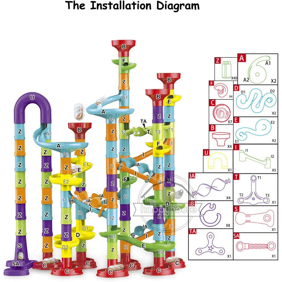 Marble Run Race Track Building Blocks Kids 3D Maze Ball Roll Toy DIY Marble Run Race Coaster Set 80/105/109/133pc Christmas Gift