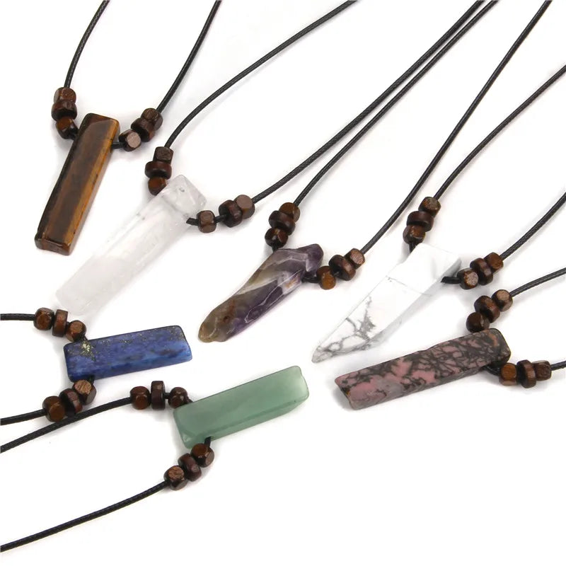 Natural raw minerals lucky Reiki Healing crystal quartz stone necklace jewelry Pendulum natural tigereye lazuli Citrin necklace