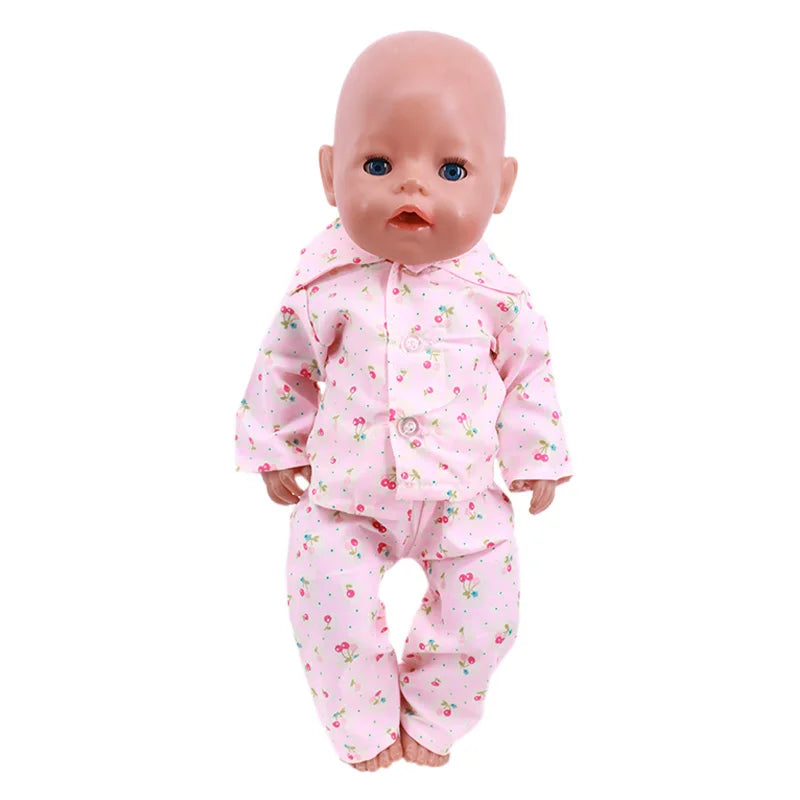 Pink Doll Clothes Pajamas Sleeping Bag/Shoes/Suitcase For 18Inch American Doll Girls 43Cm Reborn Baby Dolls Accessories Kids Toy