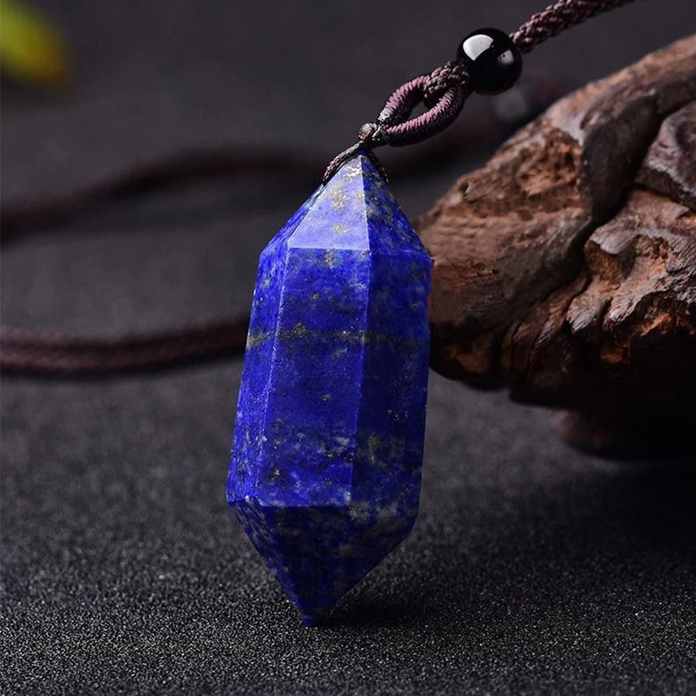Natural Lapis Lazuli Double Terminated Point Pendant Crystal Stone Chakra Reiki Energy Healing Gemstone Necklace Gifts