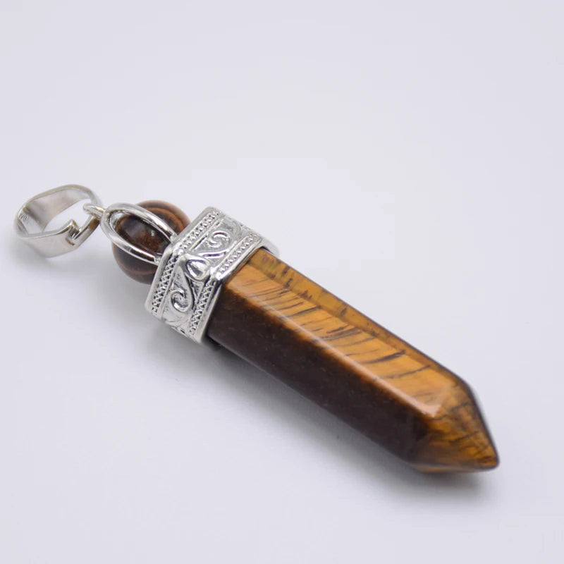 Natural Stone Healing Pendant Round Bead Pointed Hexagon Column White Pink Purple Crystal Pillar Pendants Necklace for Women Men