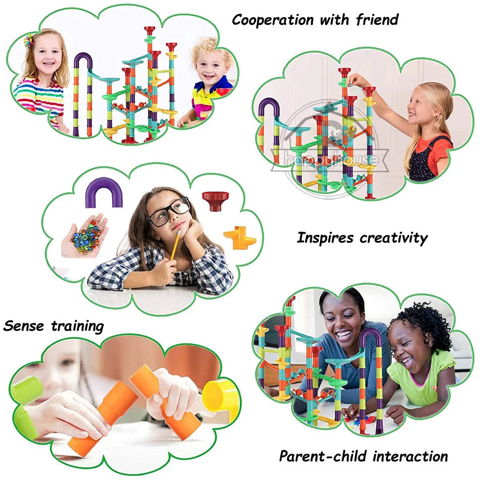 Marble Run Race Track Building Blocks Kids 3D Maze Ball Roll Toy DIY Marble Run Race Coaster Set 80/105/109/133pc Christmas Gift