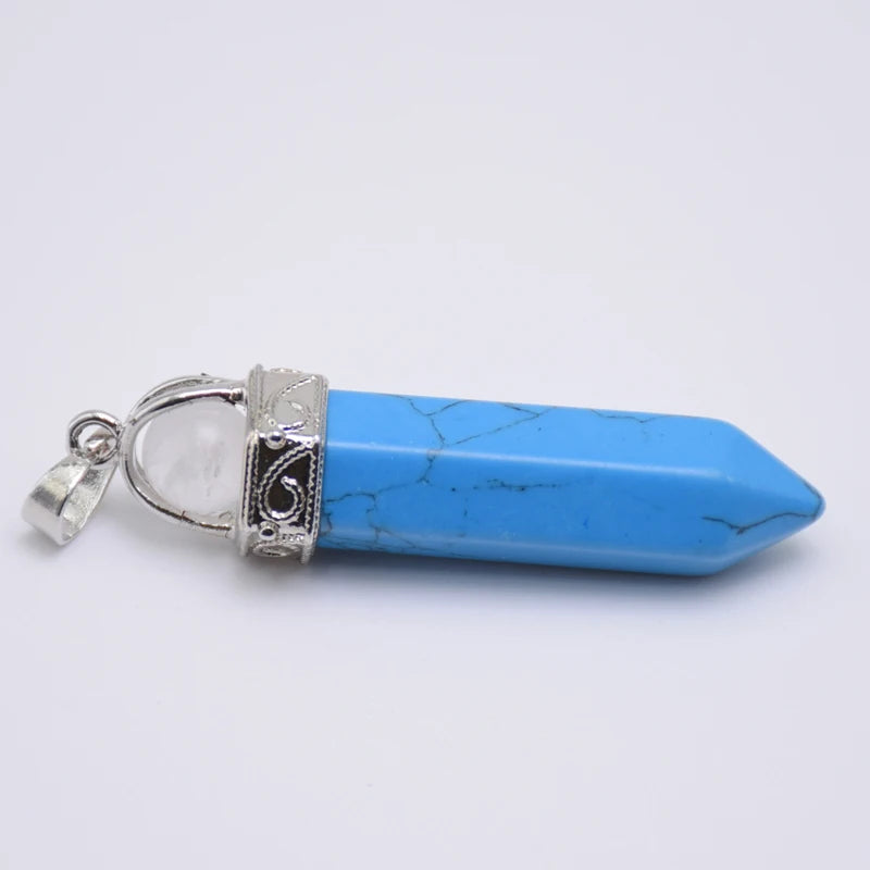 Natural Stone Healing Pendant Round Bead Pointed Hexagon Column White Pink Purple Crystal Pillar Pendants Necklace for Women Men