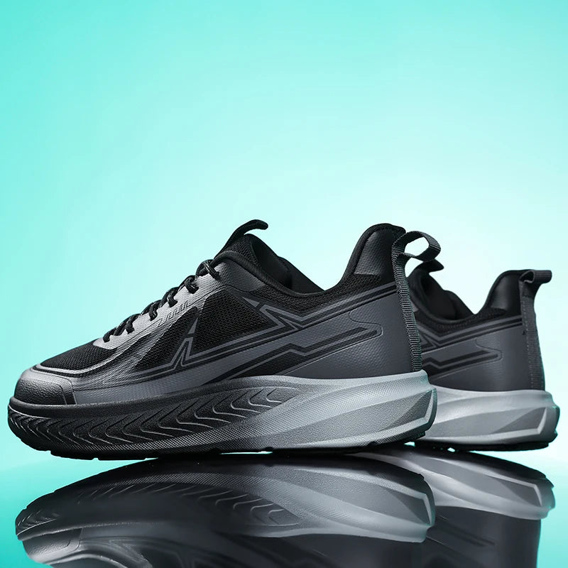 Logo Custom Breathable Men Trainers with Wave Patterned Outsole Traction Supportive Overlays for All Day comfort Running Shoes