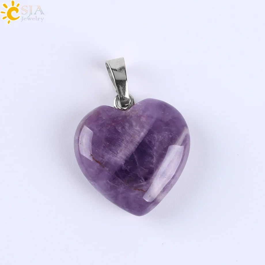 CSJA Heart Crystals Natural Stone Necklaces  Pendants Women Carnelian Pink Quartz Clear Amethysts Crystal Healing Necklace E594