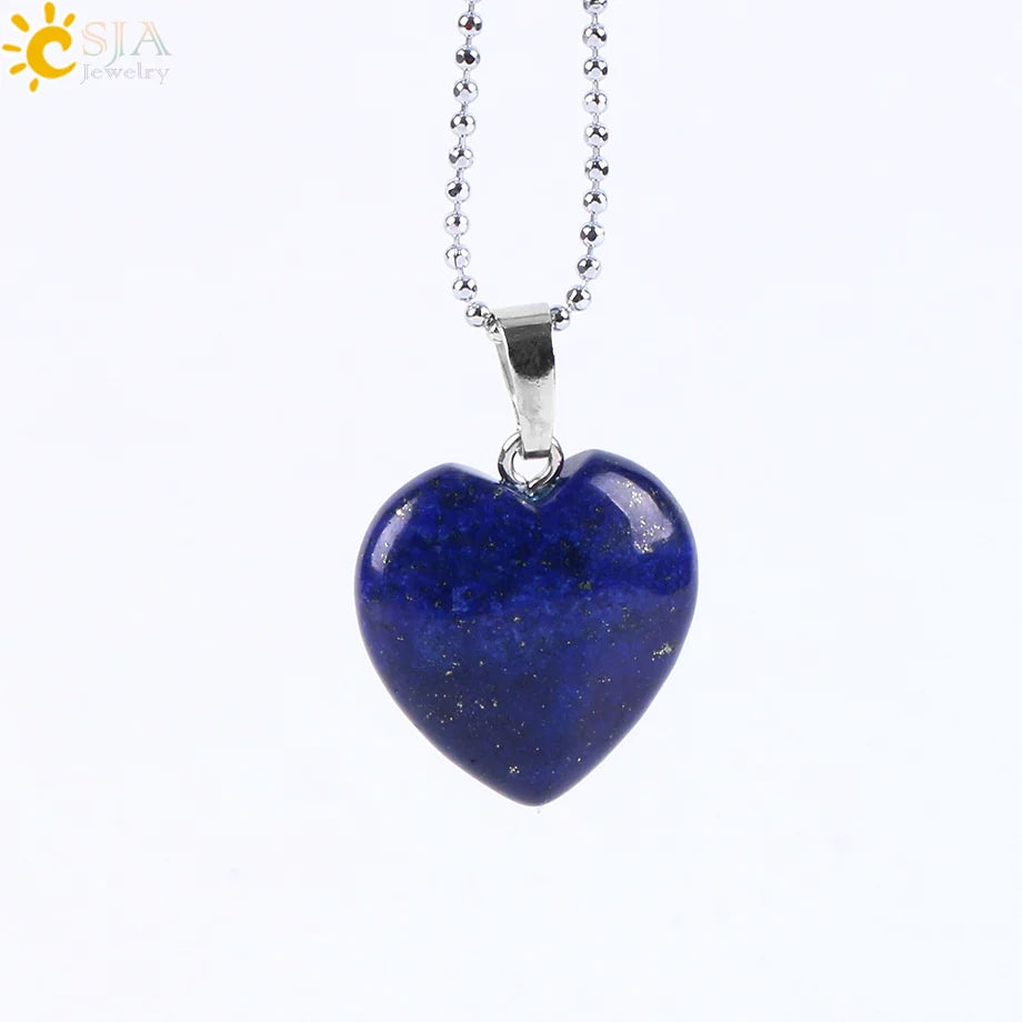 CSJA Heart Crystals Natural Stone Necklaces  Pendants Women Carnelian Pink Quartz Clear Amethysts Crystal Healing Necklace E594