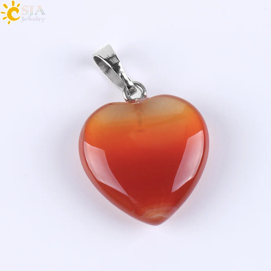 CSJA Heart Crystals Natural Stone Necklaces  Pendants Women Carnelian Pink Quartz Clear Amethysts Crystal Healing Necklace E594