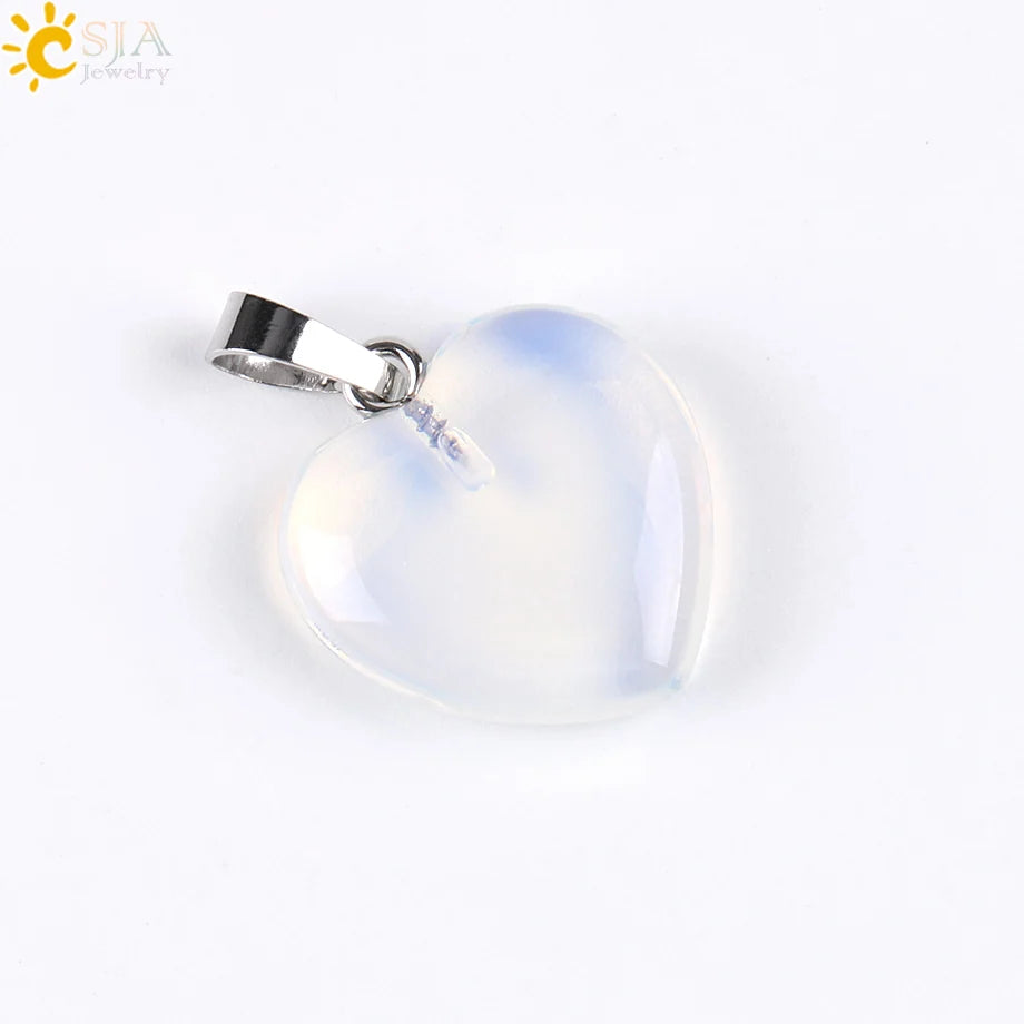 CSJA Heart Crystals Natural Stone Necklaces  Pendants Women Carnelian Pink Quartz Clear Amethysts Crystal Healing Necklace E594