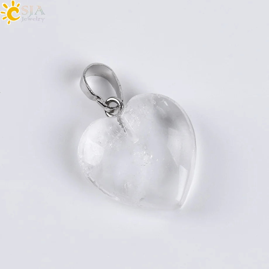 CSJA Heart Crystals Natural Stone Necklaces  Pendants Women Carnelian Pink Quartz Clear Amethysts Crystal Healing Necklace E594