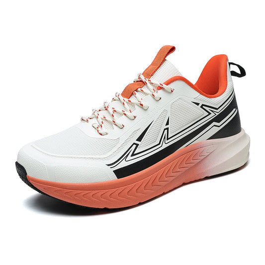 Logo Custom Breathable Men Trainers with Wave Patterned Outsole Traction Supportive Overlays for All Day comfort Running Shoes