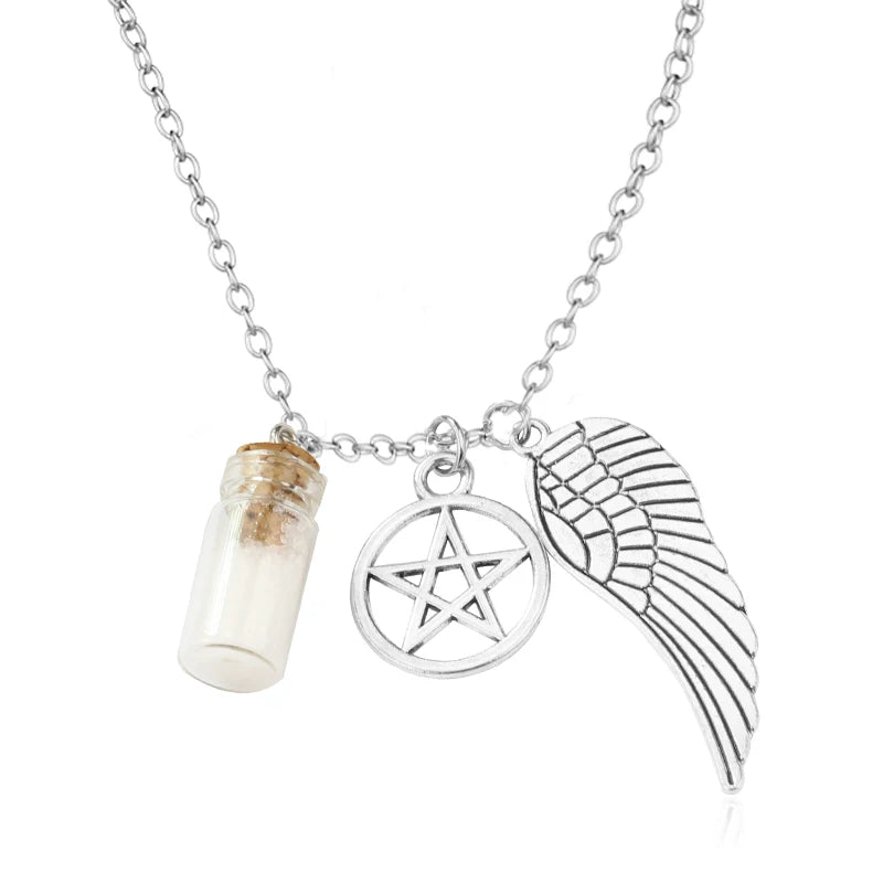 Supernatural Dean Leather Rope Coppery Pendant Chain Necklace for Women Men Winchester Jensen Ackles Amulet Vintage Jewelry Goth