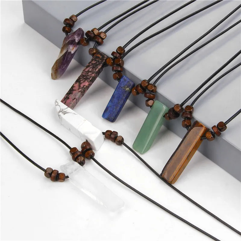 Natural raw minerals lucky Reiki Healing crystal quartz stone necklace jewelry Pendulum natural tigereye lazuli Citrin necklace