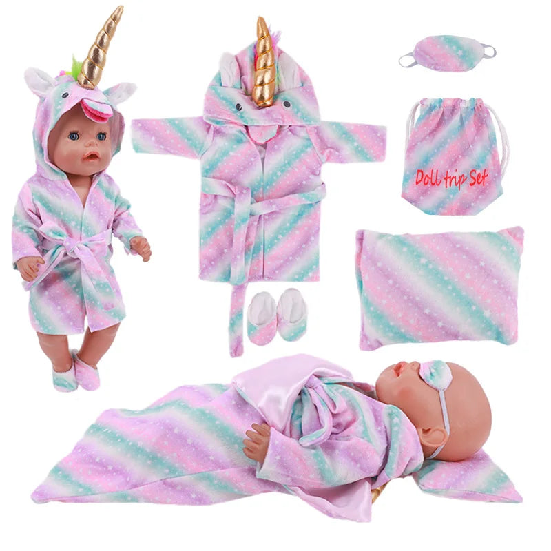 Pink Doll Clothes Pajamas Sleeping Bag/Shoes/Suitcase For 18Inch American Doll Girls 43Cm Reborn Baby Dolls Accessories Kids Toy